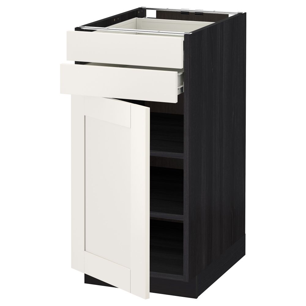 Напольный шкаф с дверцей, 2 ящиками МЕТОД / ФОРВАРА, черный, Сэведаль белый - схема-чертеж с размерами