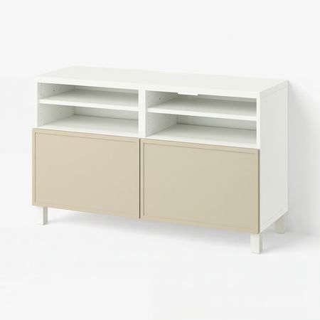 BESTÅ Тумба под ТВ, с дверцами - белый/Krukmakare бежевый 120x42x74 см