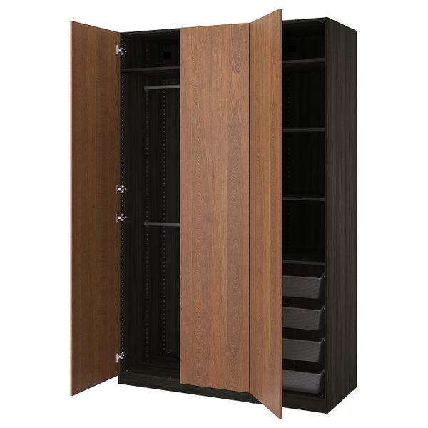 Гардероб, черно-коричневый, Форсанд под коричневый мореный ясень, 150x60x236 см IKEA ПАКС 392.876.09 - фото 1