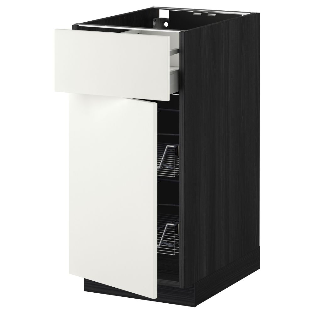 Напольный шкаф с проволочной корзиной, ящиком, дверью МЕТОД / МАКСИМЕРА, черный, Хэггеби белый - схема-чертеж с размерами