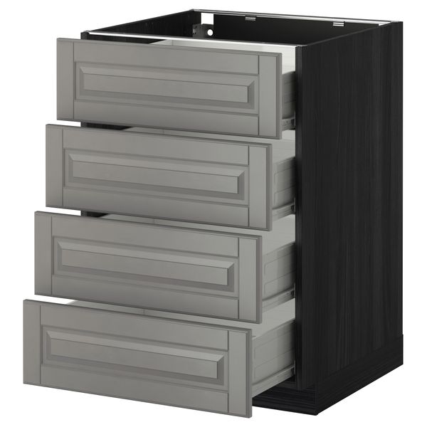 Напольный шкаф 4 фронтальных панели, 4 ящика МЕТОД / ФОРВАРА, черный, Будбин серый - схема-чертеж с размерами