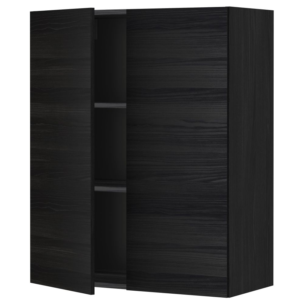 Навесной шкаф с полками, 2 дверцы МЕТОД, черный, Тингсрид черный - схема-чертеж с размерами