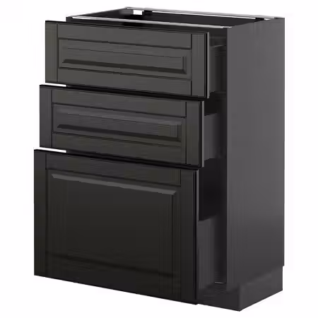 METOD / KNIVSHULT Напольный шкаф с 3 ящиками - черно-серый/Bodbyn чёрный 60x37 см