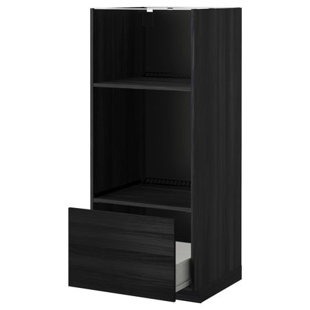 Высокий шкаф с ящиком для духовки/СВЧ, черный, Тингсрид черный 60x60x140 см IKEA МЕТОД / ФОРВАРА 292.674.47