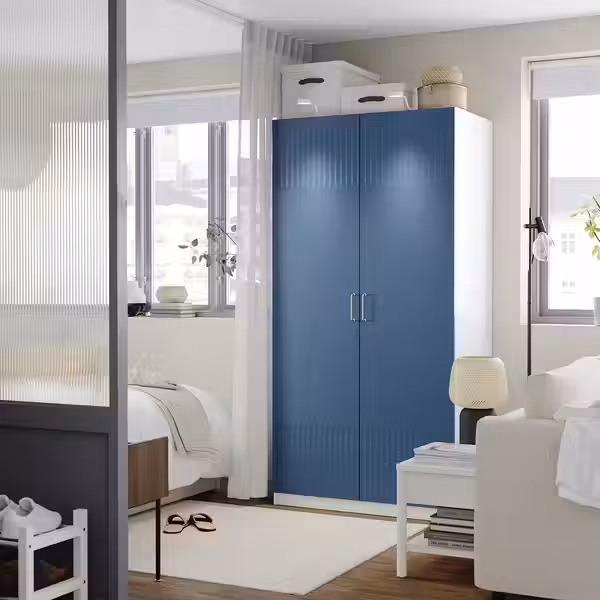 PAX / FYRUDDEN Гардероб, комбинация - белый/синий 100x60x201 см - схема-чертеж с размерами