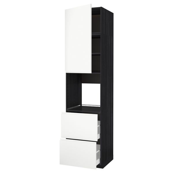 Высокий шкаф для духовки + дверь, 2 ящика МЕТОД / МАКСИМЕРА, черный, Воксторп белый (60x60x240 см) - схема-чертеж с размерами