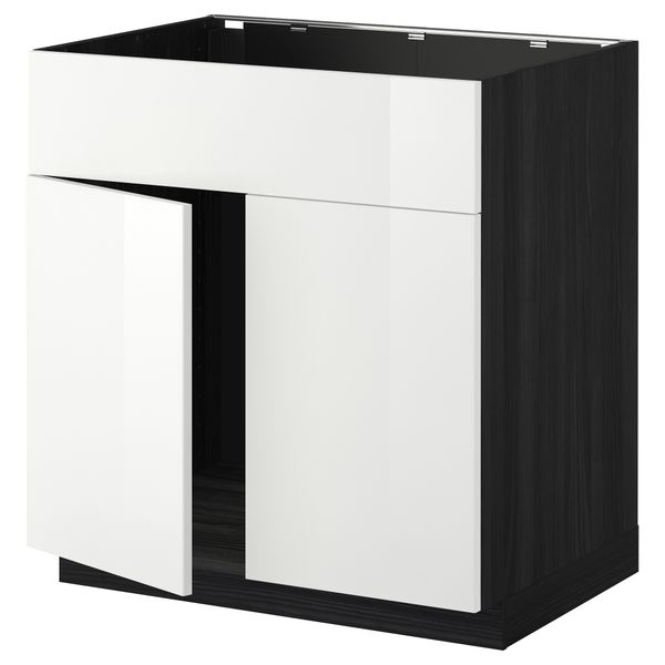 Напольный шкаф под мойку 2 дверцы/фронтальных панели МЕТОД, черный, Рингульт белый (80x60 см) - схема-чертеж с размерами