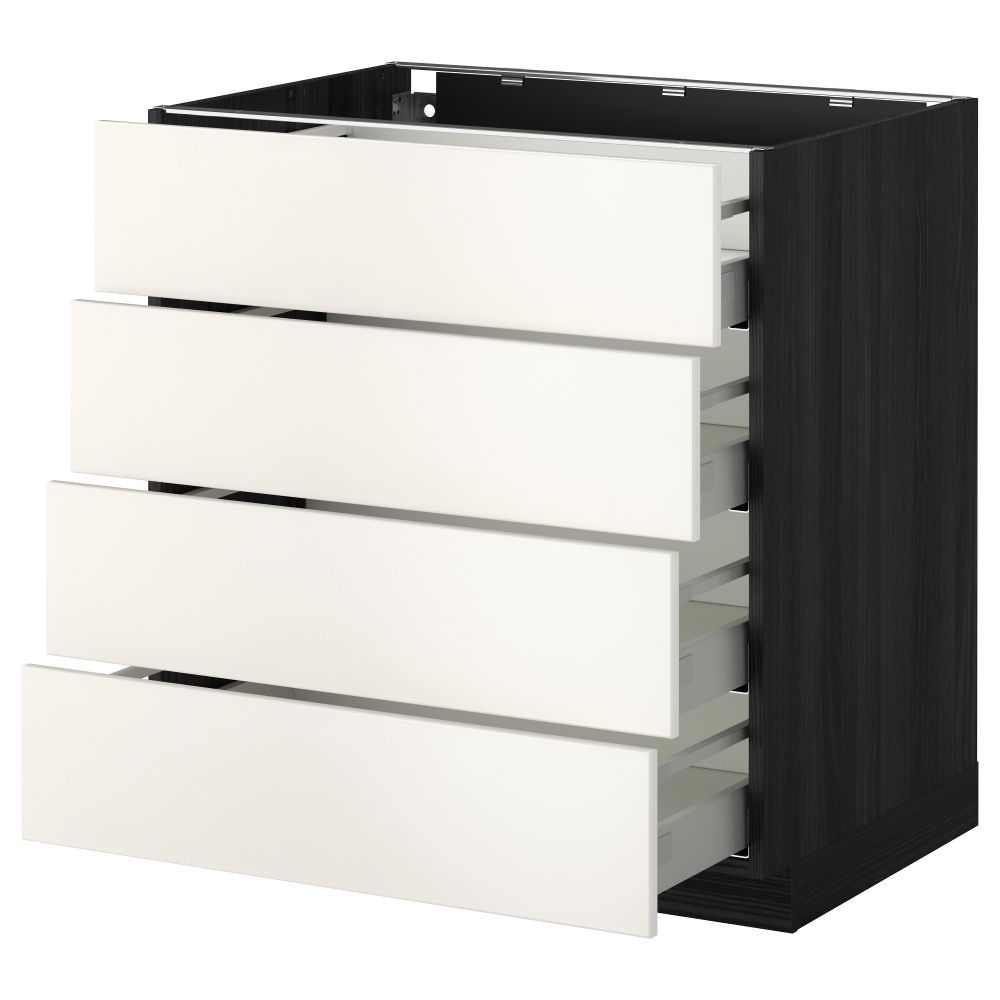 Напольный шкаф 4 фронтальных панели, 4 ящика МЕТОД / МАКСИМЕРА, черный, Веддинге белый - схема-чертеж с размерами