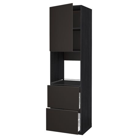 Высокий шкаф для духовки + дверца, 2 форнтальных, 2 высоких ящ, черный/Кунгсбакка антрацит 60x60x220 см IKEA МЕТОД / МАКСИМЕРА