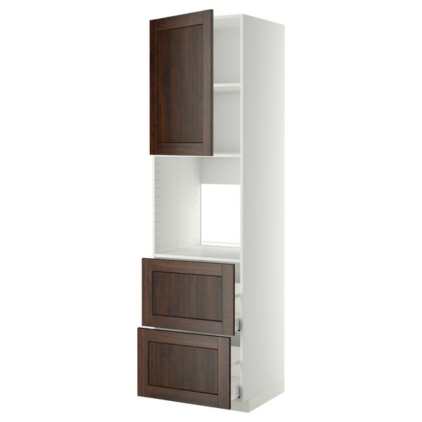 Высокий шкаф для духовки + дверца, 2 форнтальных, 2 высоких ящик МЕТОД / МАКСИМЕРА, белый, Эдсерум коричневый - фото 1
