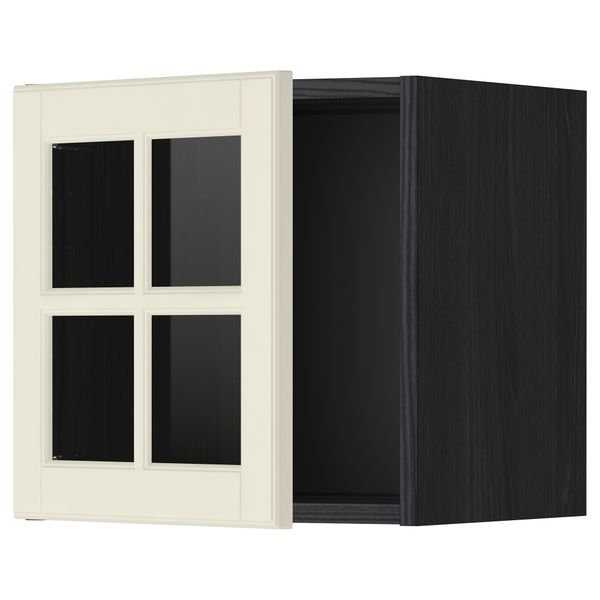 Навесной шкаф со стеклянной дверью МЕТОД, черный, Будбин белый с оттенком (40x40 см) - схема-чертеж с размерами