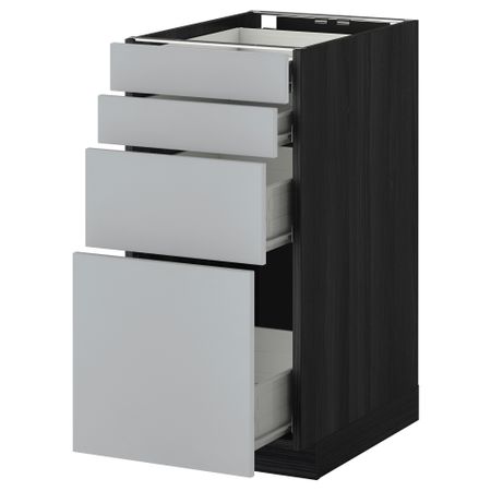 Напольный шкаф 4 фронтальных панели, 4 ящика МЕТОД / ФОРВАРА, черный, Веддинге серый