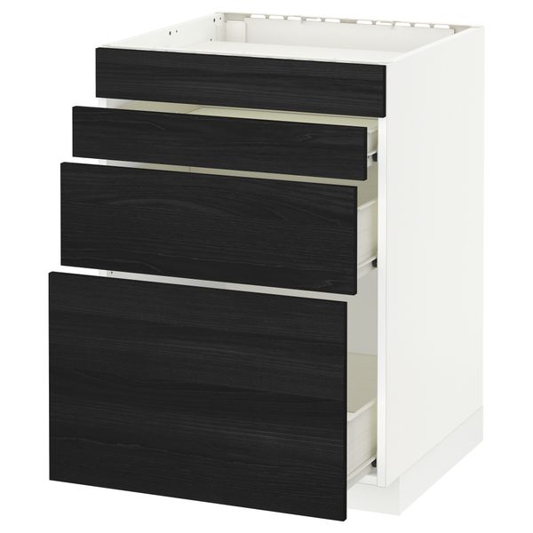 Напольный шкаф для духовки, 4фасада, 3 ящика МЕТОД / ФОРВАРА, белый, Тингсрид черный - схема-чертеж с размерами