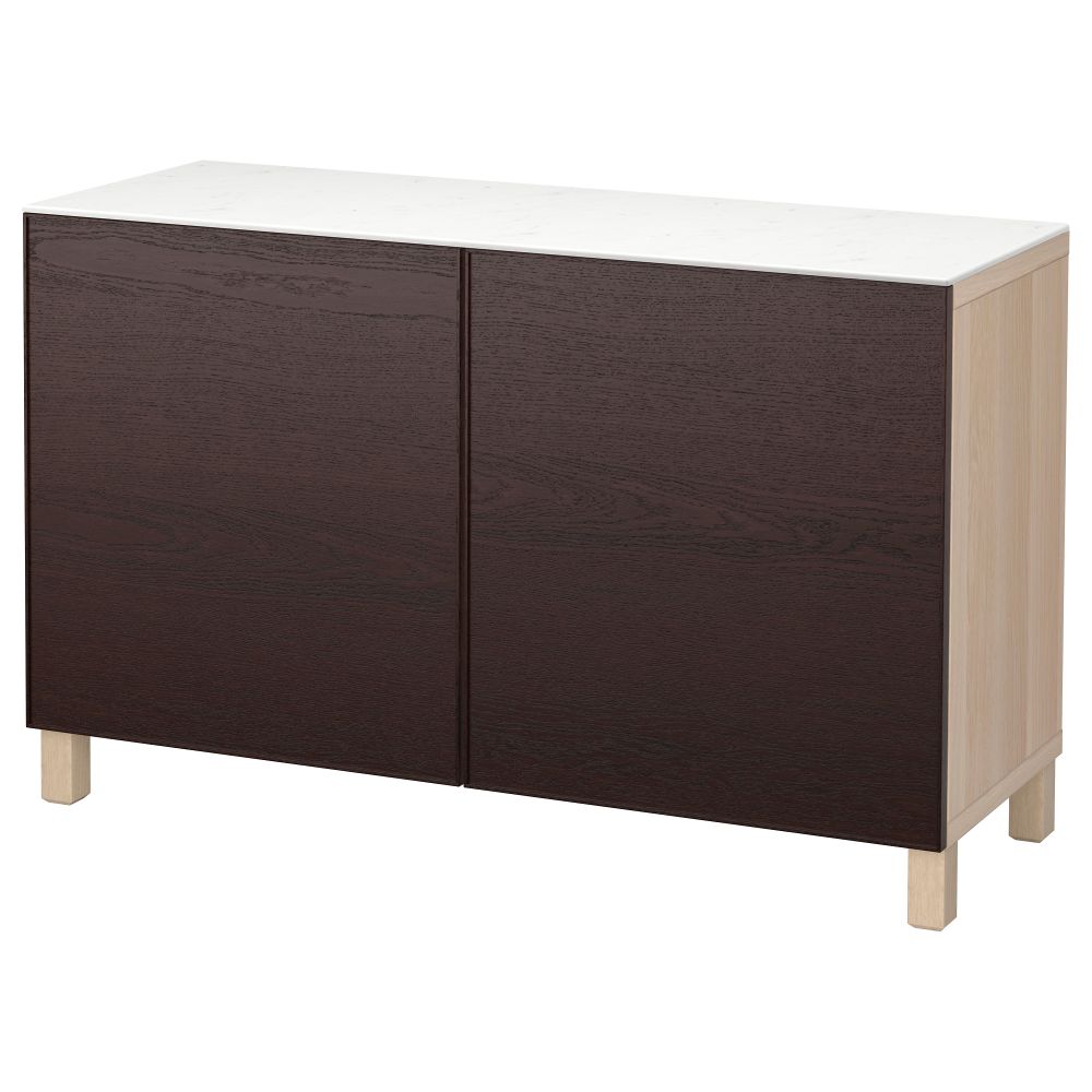 Комбинация для хранения с дверцами БЕСТО, под беленый дуб, Инвикен черно-коричневый (120x42x74 см) - фото 1