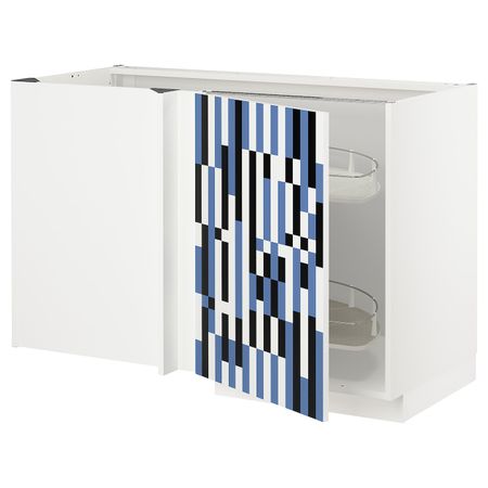 Угловой напольный шкаф с выдвижной секц, белый, Иттербин с печатным рисунком 128x68 см IKEA МЕТОД 892.870.13