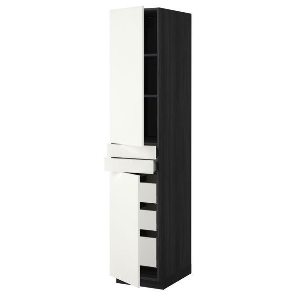 Высокий шкаф + полки, 5 ящиков, 2 дверцы, 2 фронтальных МЕТОД / МАКСИМЕРА, черный, Хэггеби белый - фото 1
