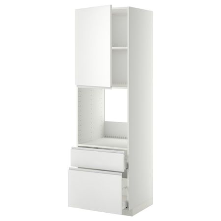 Высокий шкаф для духовки + дверь, 2 ящика МЕТОД / МАКСИМЕРА, белый, Нодста белый