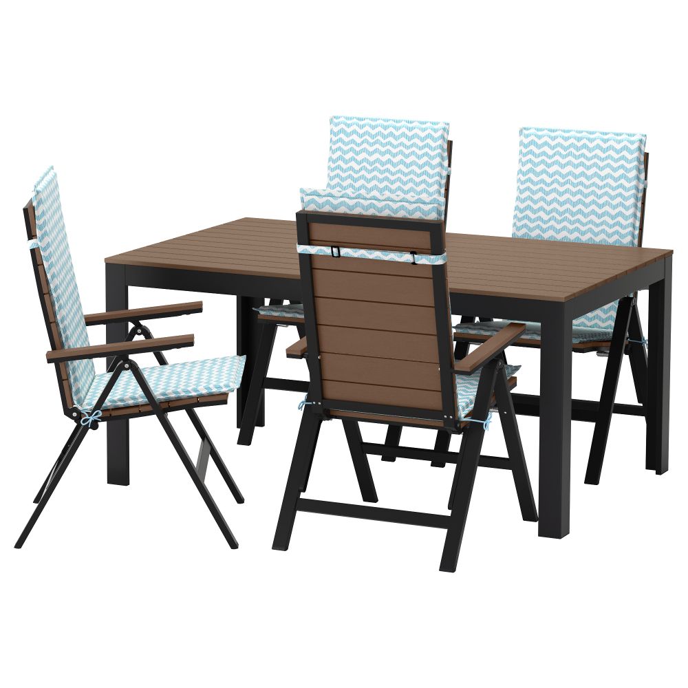 Стол + 4 кресла, для сада ФАЛЬСТЕР, черный, Нэстон голубой - фото 1
