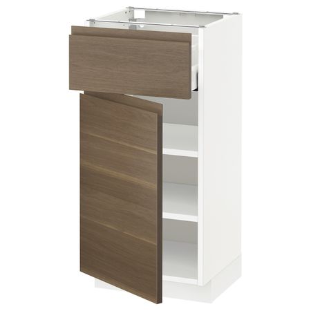 Напольный шкаф с ящиком/дверью, белый/Воксторп грецкий орех 40x37 см IKEA METOD МЕТОД / MAXIMERA МАКСИМЕРА 092.386.96