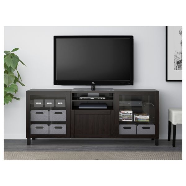 Тумба для ТВ с ящиками БЕСТО, Ханвикен, Синдвик черно-коричневый прозрачное стекло (180x40x74 см) - фото 2