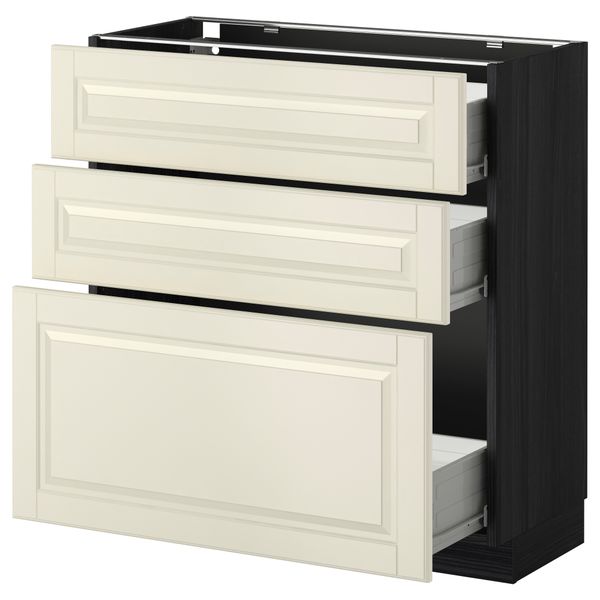 Напольный шкаф с 3 ящиками МЕТОД / ФОРВАРА, черный, Будбин белый с оттенком - схема-чертеж с размерами