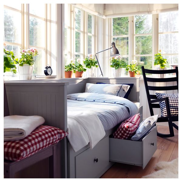 HEMNES Кушетка с 2 матрасами/3ящиками - серый/Ågotnes жесткий 80x200 см - фото 4