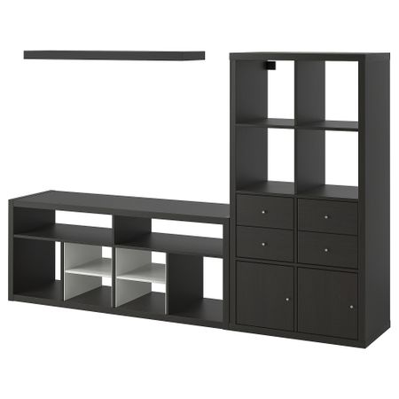 Шкаф для ТВ, комбинация, черно-коричневый, 224x39x147 см IKEA LACK ЛАКК, KALLAX КАЛЛАКС 895.521.73