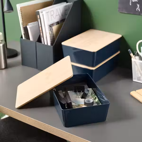 KUGGIS Контейнер с крышкой - черно-синий/бамбук 18x26x8 см - фото 3