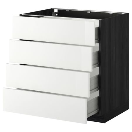 Напольный шкаф 4 фронтальных панели, 4 ящика МЕТОД / ФОРВАРА, черный, Рингульт белый