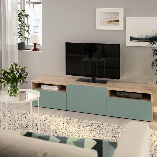 Тумба под ТВ, под беленый дуб, Нотвикен серо-зеленый, 180x42x39 см IKEA БЕСТО 692.986.92 - фото 2