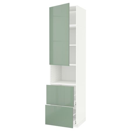 Высокий шкаф для СВЧ/дверца/2ящика МЕТОД / МАКСИМЕРА, белый, Калларп светло-зеленый