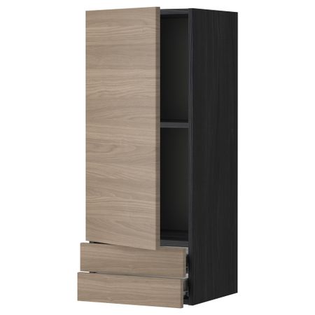 Навесной шкаф с дверцей, 2 ящика МЕТОД / ФОРВАРА, черный, Брокхульт светло-серый