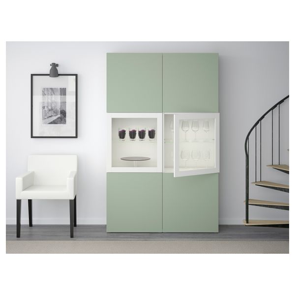 Комбинация для хранения со стеклянными дверцами БЕСТО, Лаппвикен зеленый, Синдвик белый прозрачное стекло (120x40x192 см) - фото 2