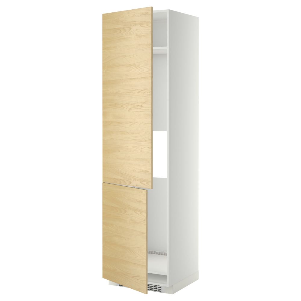 Высокий шкаф для холодильника/морозильника, 2 дверцы МЕТОД, белый, Тингсрид береза (60x60x220 см) - схема-чертеж с размерами