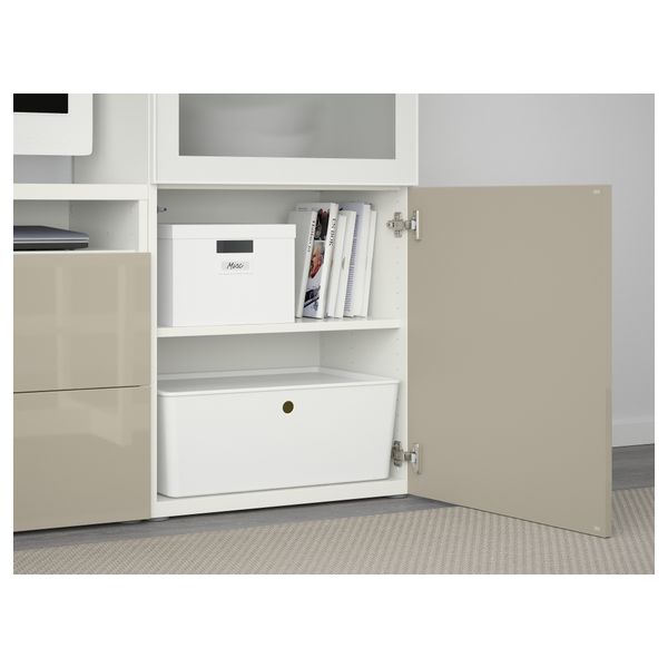 Шкаф для ТВ, комбинированный, стекляные дверцы БЕСТО, белый, Сельсвикен глянцевый/бежевый матовое стекло (240x40x128 см) - фото 3