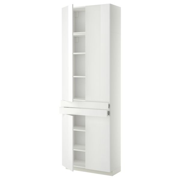 Высокий шкаф + полки, 2 ящика, 4 дверцы МЕТОД / ФОРВАРА, белый, Рингульт белый (80x37x240 см) - фото 1