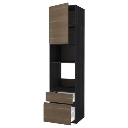 Высокий шкаф для духовки и СВЧ/дверца/2ящ, черный/Воксторп грецкий орех 60x60x240 см IKEA МЕТОД / МАКСИМЕРА 792.391.12