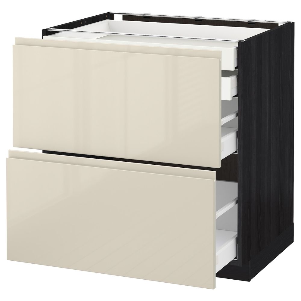 Напольный шкаф 2 фронтальные панели, 2 нижних, 1 средний, 1 высокий ящ, черный, Воксторп глянцевый светло-бежевый 80x60 см IKEA - схема-чертеж с размерами