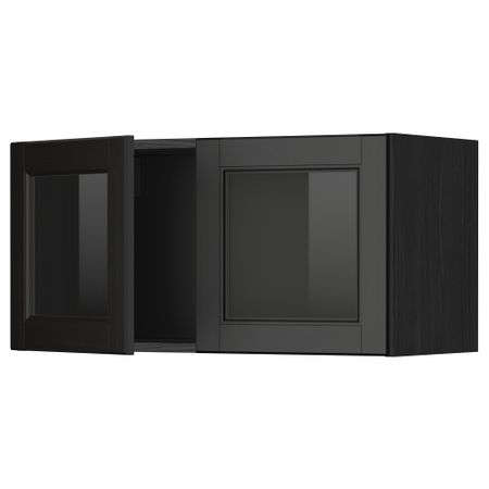 Навесной шкаф с 2 стеклянная дверями МЕТОД, черный, Лаксарби черно-коричневый (80x40 см)