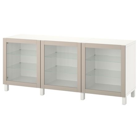 Комбинация для хранения с дверцами, белый синдвик/стуббарп/светлый серо-бежевый прозрачное стекло 180x42x74 см IKEA BESTÅ БЕСТО