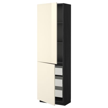 Высокий шкаф + полки, 3 ящика, 2 дверцы МЕТОД / МАКСИМЕРА, черный, Рингульт кремовый