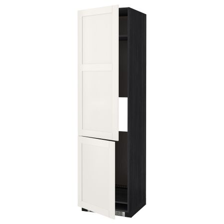 Высокий шкаф для холодильника/морозильника, 2 дверцы МЕТОД, черный, Сэведаль белый (60x60x220 см)