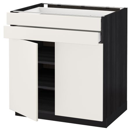 Напольный шкаф, 2 дверцы, 2 ящика МЕТОД / МАКСИМЕРА, черный, Веддинге белый