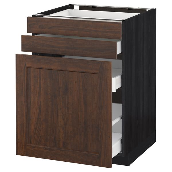 Напольный шкаф с выдвижными модулями, 2 фронтальные панели МЕТОД / МАКСИМЕРА, черный, Эдсерум коричневый - схема-чертеж с размерами