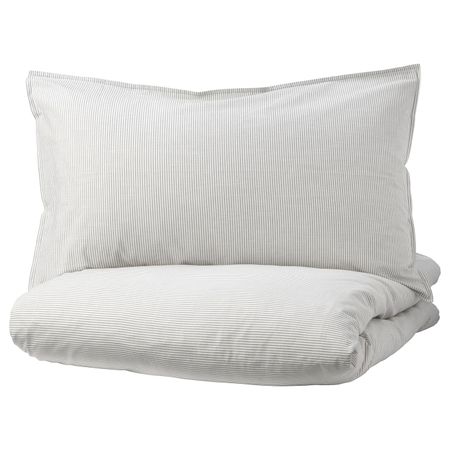 Пододеяльник и наволочка, серый/полоска 150x200/50x70 см IKEA BERGPALM БЕРГПАЛМ 904.232.60