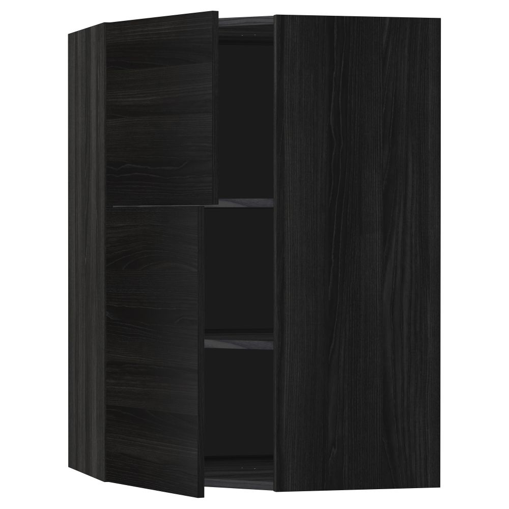 Угловой навесной шкаф + полки, 2 дверцы МЕТОД, черный, Тингсрид черный (68x100 см) - схема-чертеж с размерами