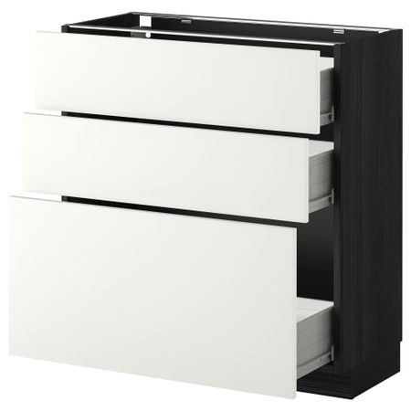 Напольный шкаф с 3 ящиками МЕТОД / ФОРВАРА, черный, Хэггеби белый