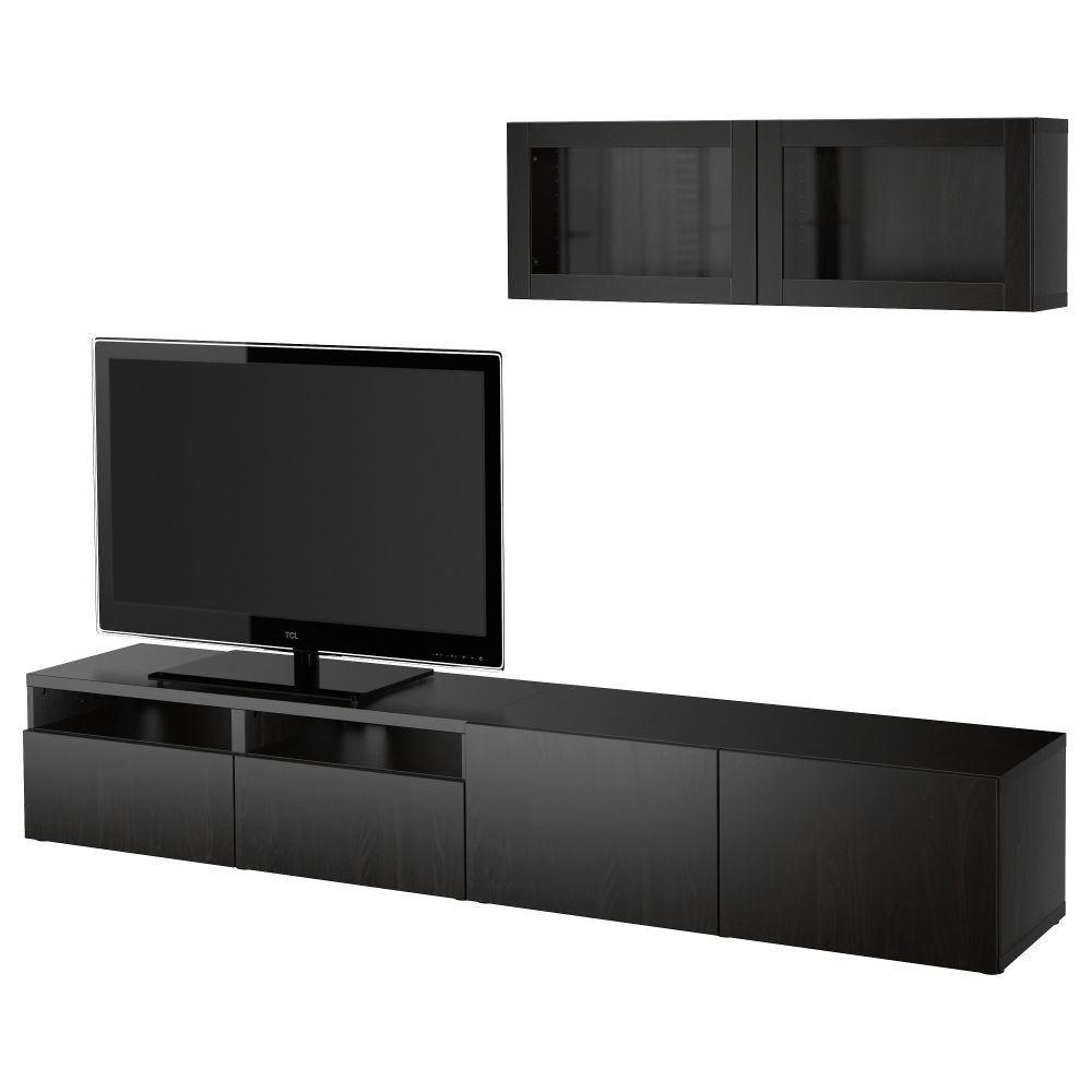 Шкаф для ТВ, комбинированный, стекляные дверцы БЕСТО, Лаппвикен, Синдвик черно-коричневый прозрачное стекло (240x20/40x166 см) - фото 1