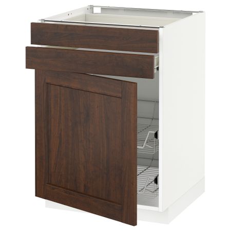Напольный шкаф, дверца, 2 ящика, проволочных корзин МЕТОД / ФОРВАРА, белый, Эдсерум коричневый