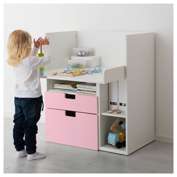 Столик для игр с 2 ящиками СТУВА, белый, розовый (90x79x102 см) - фото 2